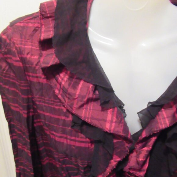 ALBERTO MAKALI Vintage Top Jacket Blouse Ruffles Crinkle 90s Unicorn Label Large - Picture 7 of 14